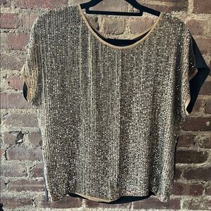 Club Monaco Silk Black and Silver Sequin Blouse